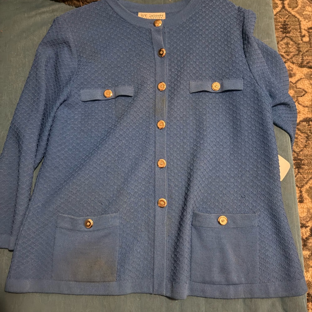St. John Textured Blue Cardigan